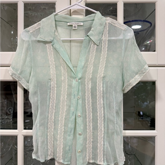Banana Republic Tops - Banana Republic Mint Silk and Lace Button-Down Blouse